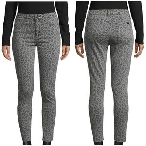 JOE'S JEANS Gray Leopard Animal Print High-Rise Frayed Skinny Ankle Jeans sz 28